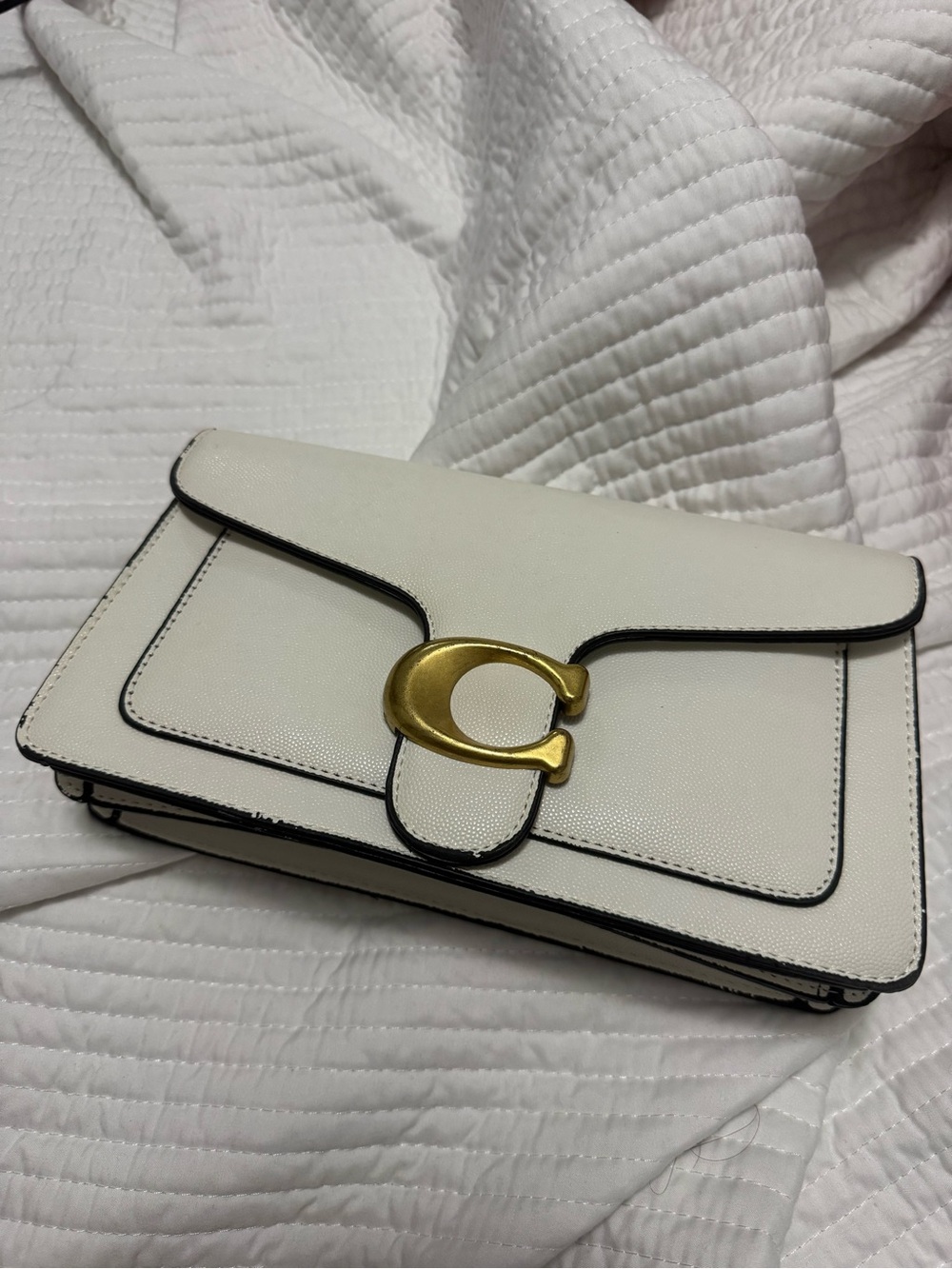 Coach White Leather Crossbody with Gold C-Clasp